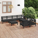 9 Piece Garden Lounge Set Black Solid Wood Pine