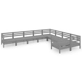9 Piece Garden Lounge Set Grey Solid Pinewood - Front View