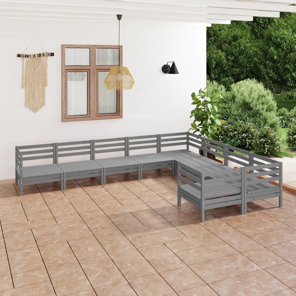 9 Piece Garden Lounge Set Grey Solid Pinewood