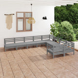 9 Piece Garden Lounge Set Grey Solid Pinewood