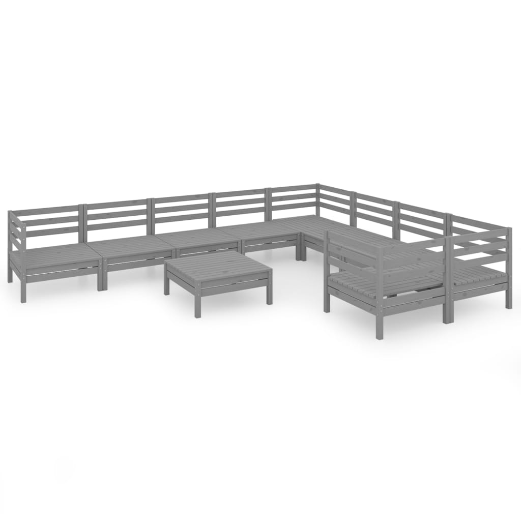 10 Piece Garden Lounge Set Grey Solid Pinewood