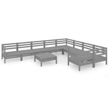 10 Piece Garden Lounge Set Grey Solid Pinewood - Front View