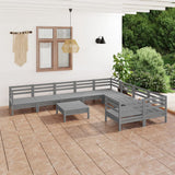 10 Piece Garden Lounge Set Grey Solid Pinewood