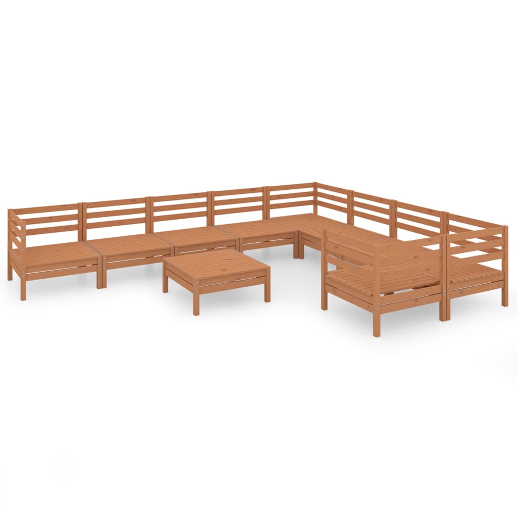 10 Piece Garden Lounge Set Honey Brown Solid Pinewood
