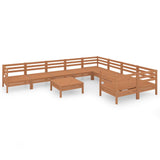 10 Piece Garden Lounge Set Honey Brown Solid Pinewood - Front View