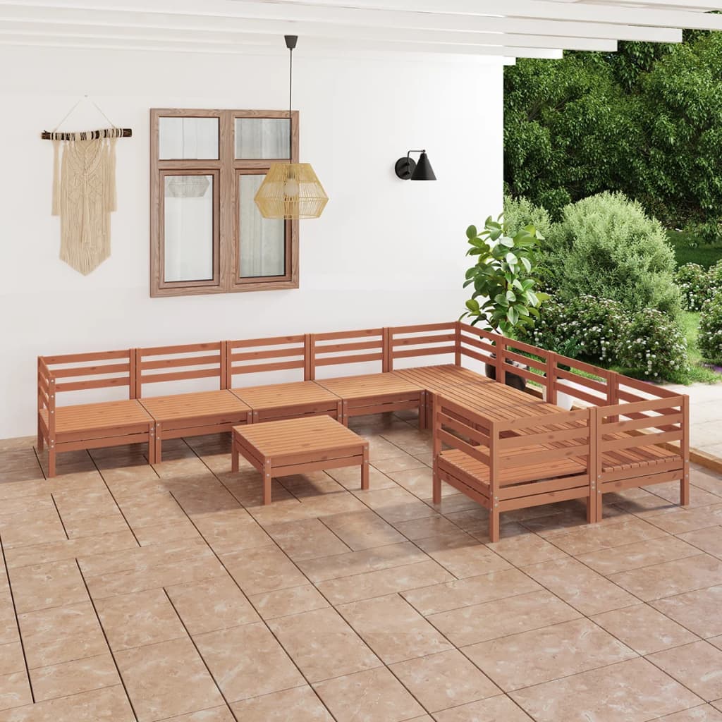 10 Piece Garden Lounge Set Honey Brown Solid Pinewood
