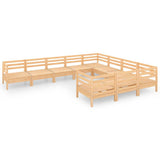 10 Piece Garden Lounge Set Solid Wood Pine - Front View