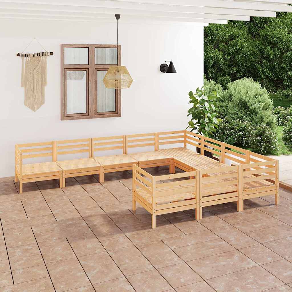 10 Piece Garden Lounge Set Solid Wood Pine