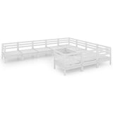 10 Piece Garden Lounge Set White Solid Pinewood
