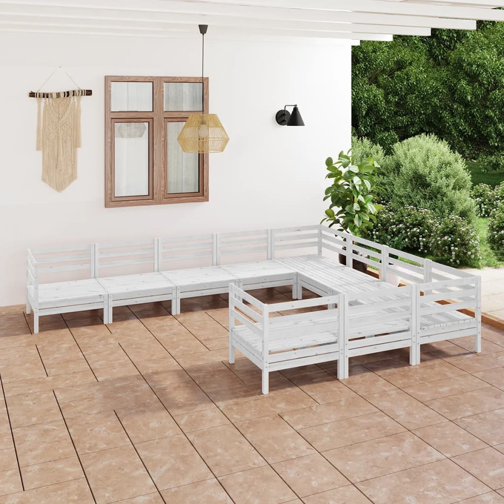 10 Piece Garden Lounge Set White Solid Pinewood