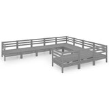 10 Piece Garden Lounge Set Grey Solid Wood Pine - Front View