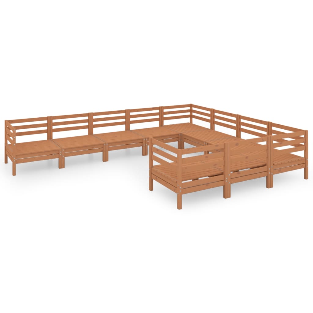 10 Piece Garden Lounge Set Honey Brown Solid Pinewood