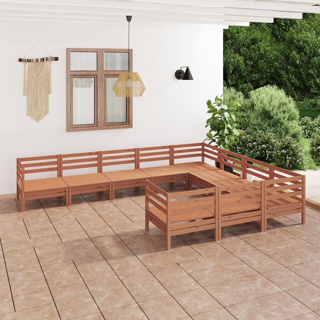 10 Piece Garden Lounge Set Honey Brown Solid Pinewood