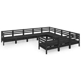10 Piece Garden Lounge Set Black Solid Pinewood