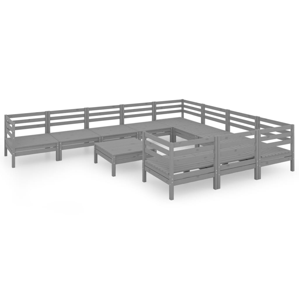 11 Piece Garden Lounge Set Grey Solid Pinewood