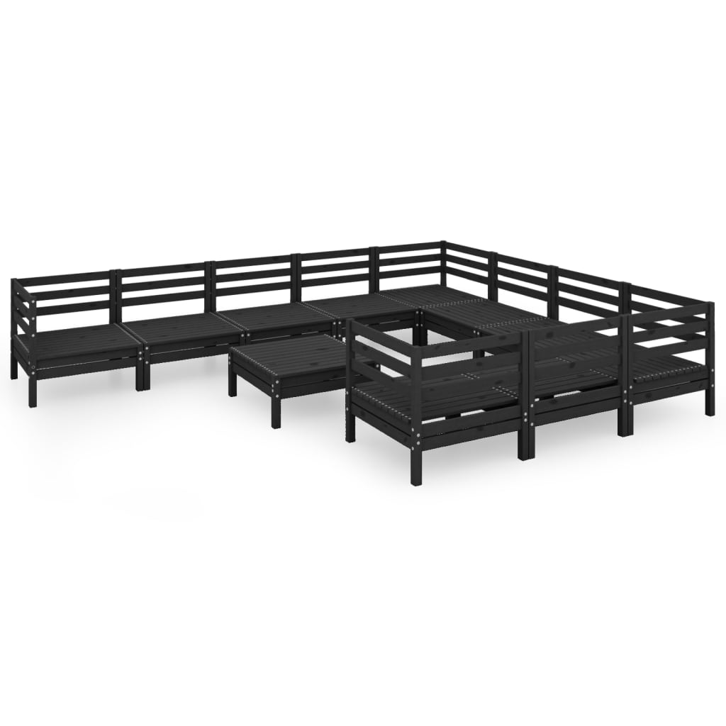 11 Piece Garden Lounge Set Black Solid Pinewood