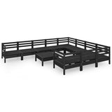 11 Piece Garden Lounge Set Black Solid Pinewood - Front View