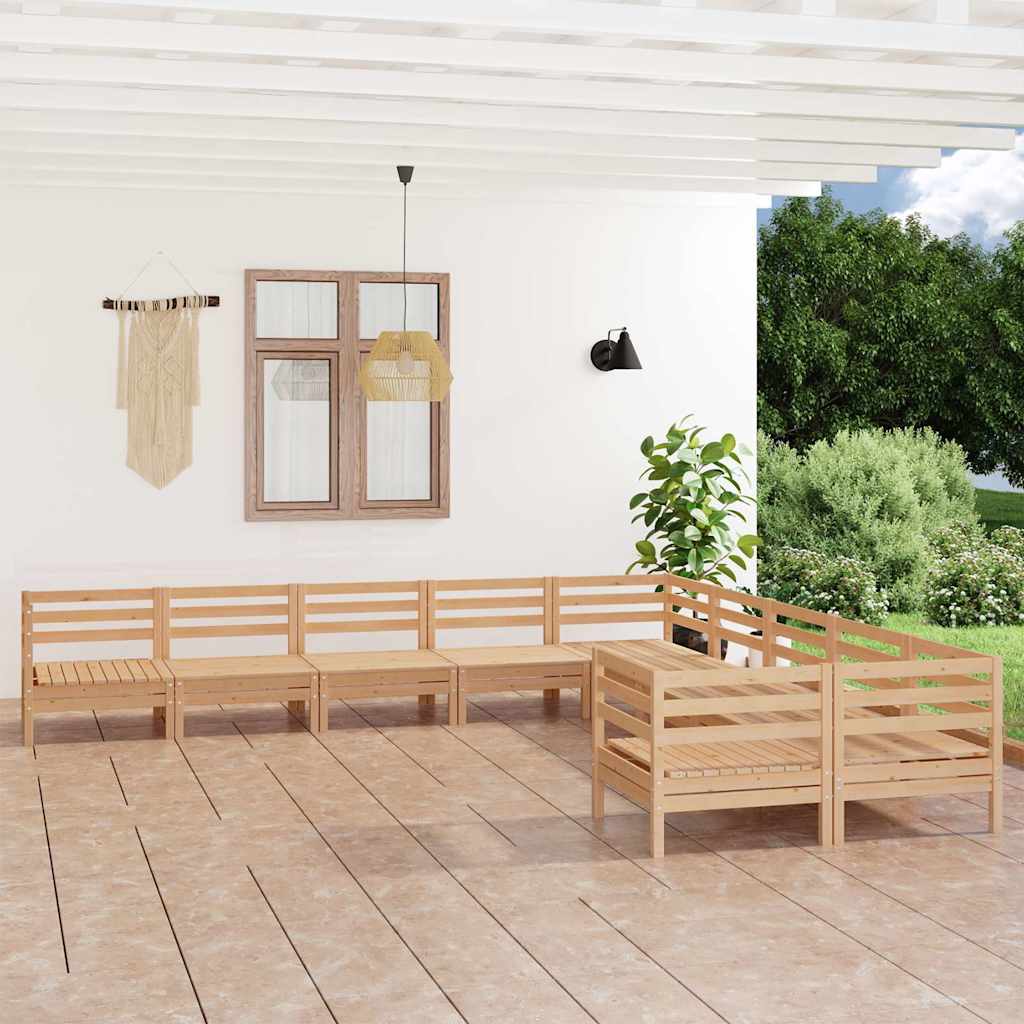 10 Piece Garden Lounge Set Solid Wood Pine