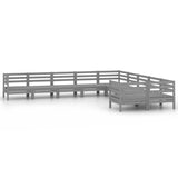 10 Piece Garden Lounge Set Grey Solid Pinewood - Front View