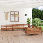 10 Piece Garden Lounge Set Honey Brown Solid Wood Pine