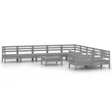 11 Piece Garden Lounge Set Grey Solid Pinewood - Front View