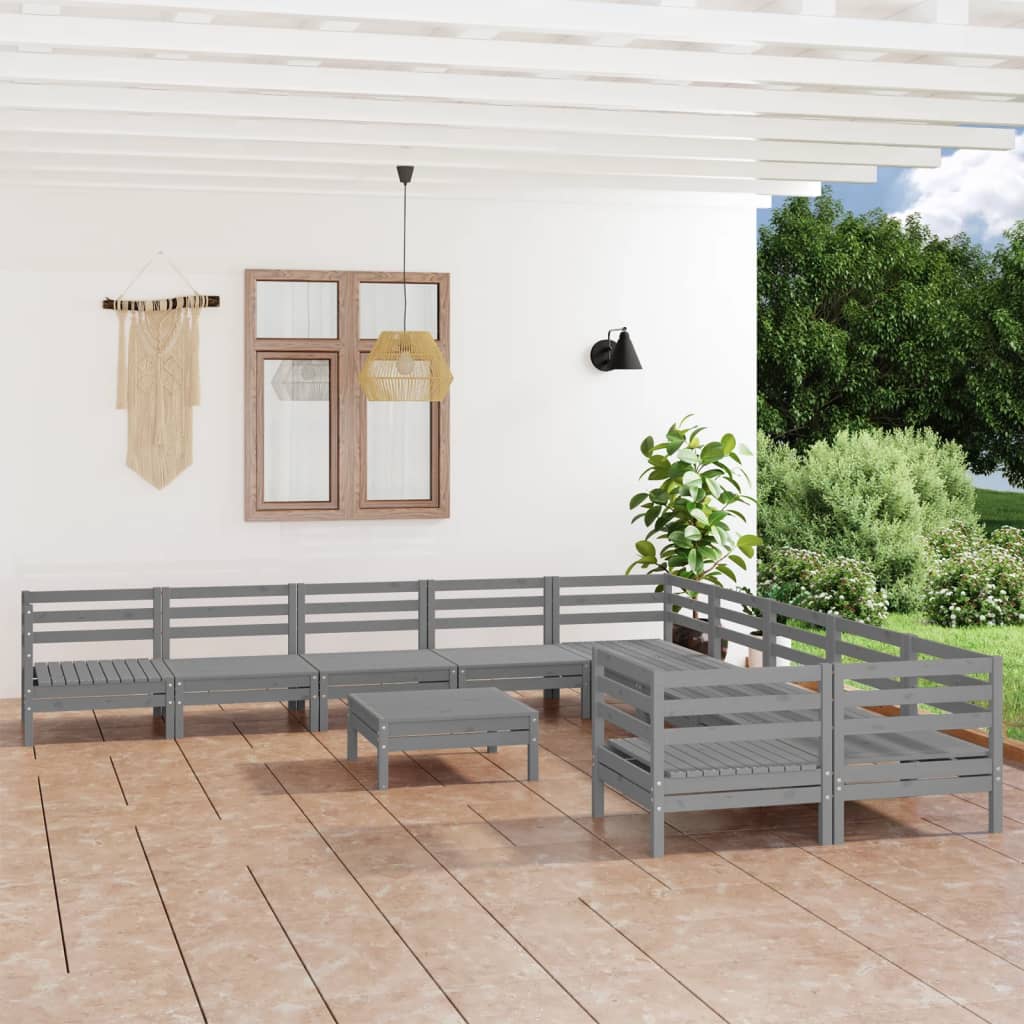 11 Piece Garden Lounge Set Grey Solid Pinewood