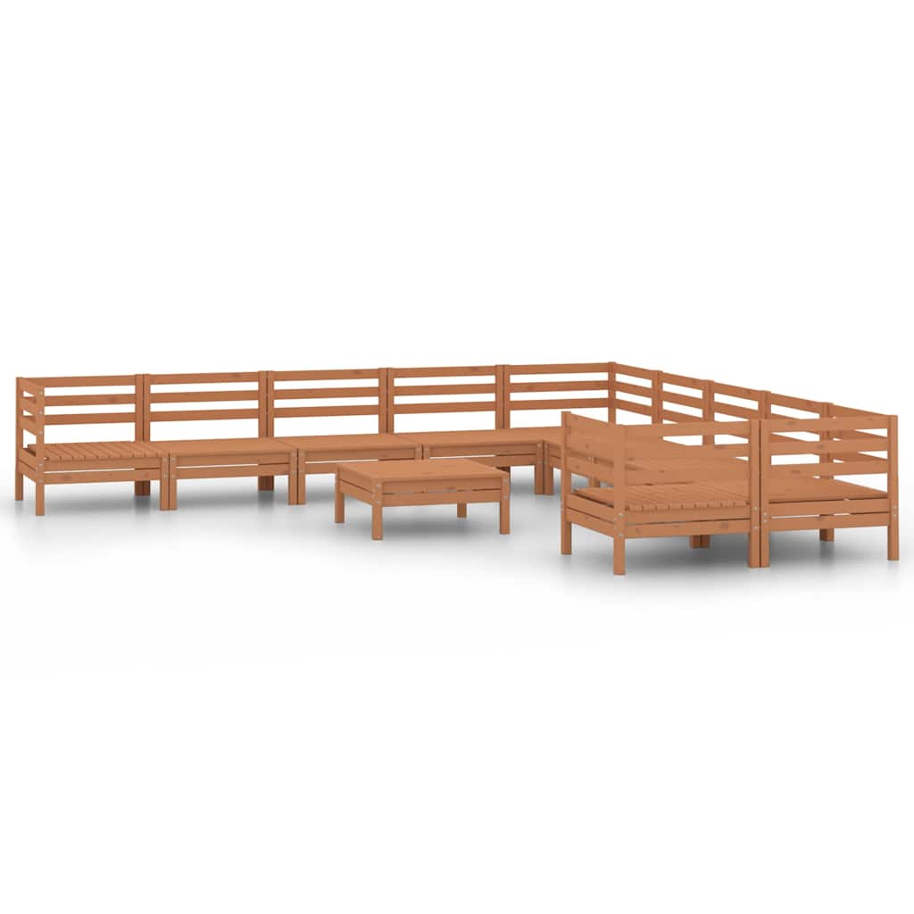 11 Piece Garden Lounge Set Honey Brown Solid Wood Pine