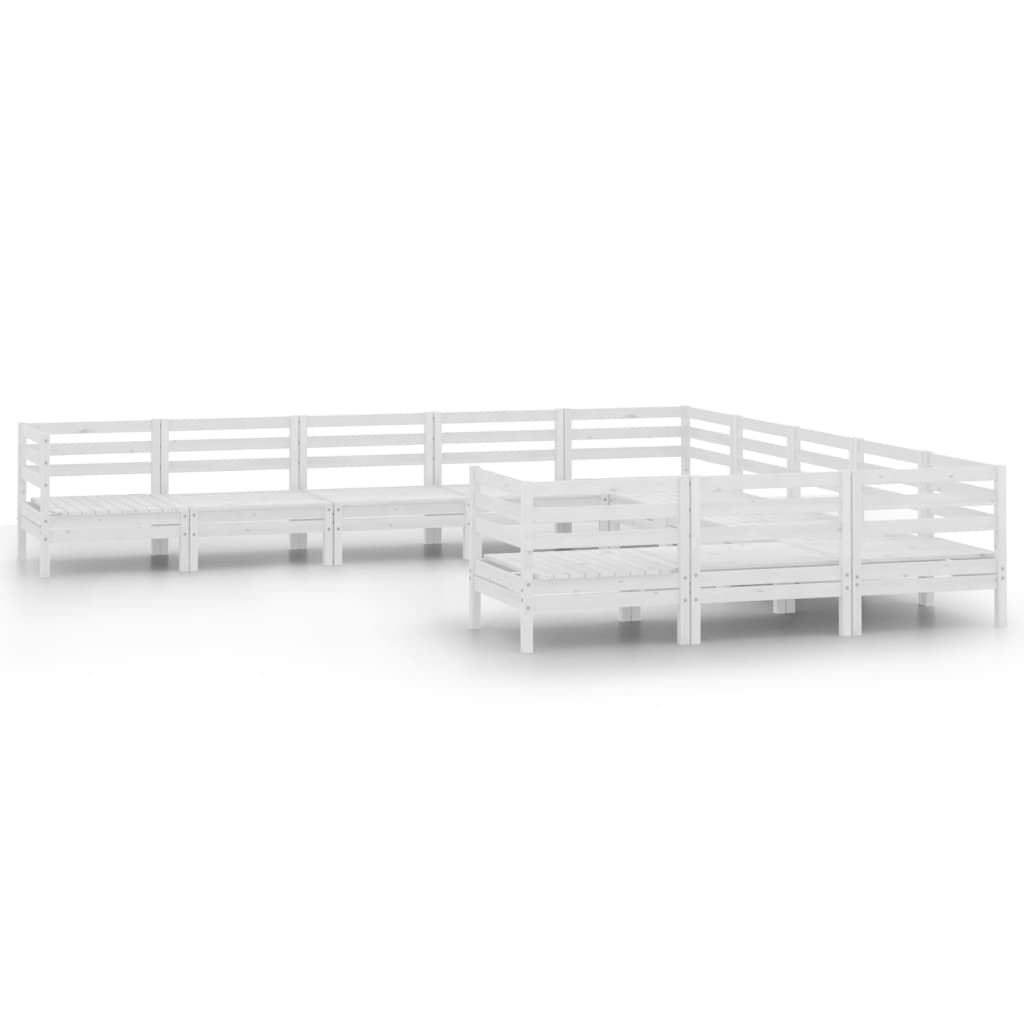 11 Piece Garden Lounge Set White Solid Pinewood