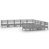 11 Piece Garden Lounge Set Grey Solid Pinewood