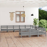 11 Piece Garden Lounge Set Grey Solid Pinewood