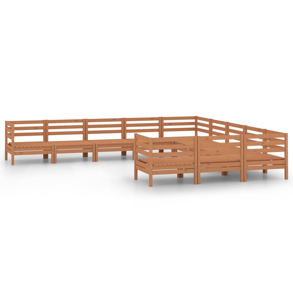 11 Piece Garden Lounge Set Honey Brown Solid Pinewood