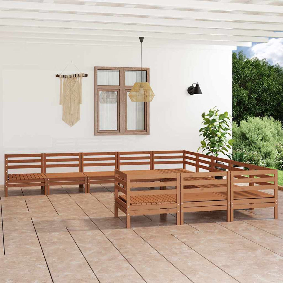 11 Piece Garden Lounge Set Honey Brown Solid Wood Pine