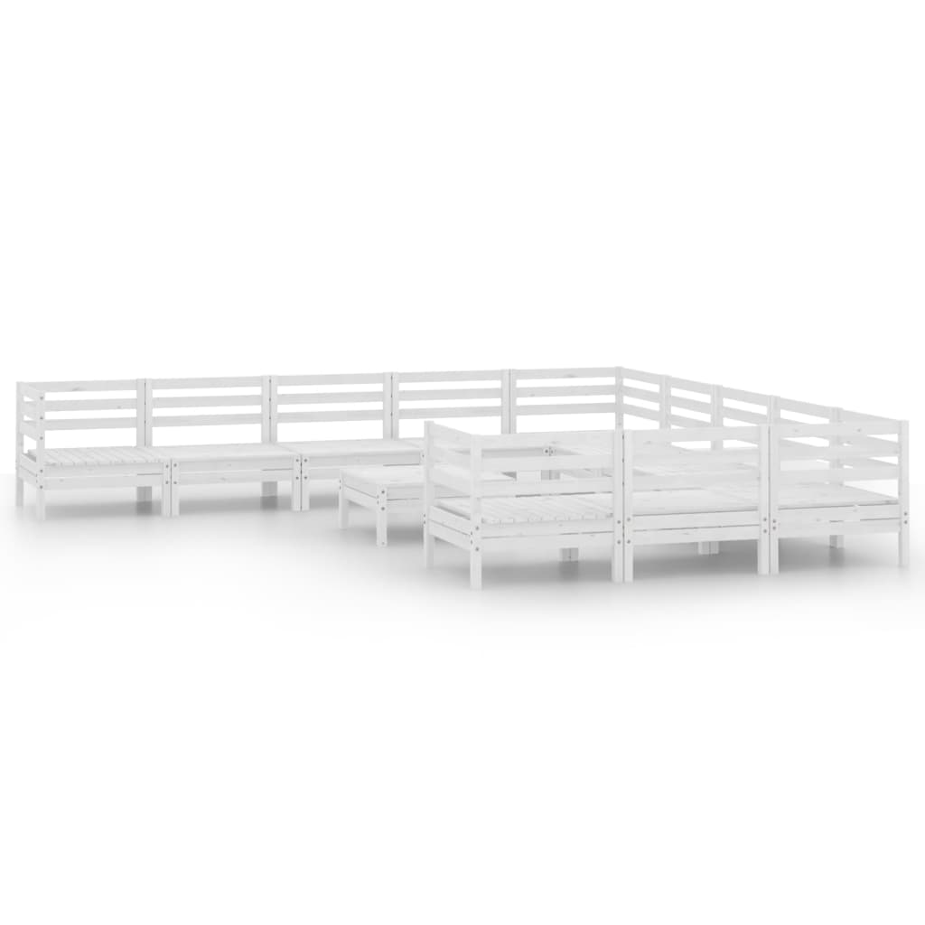 12 Piece Garden Lounge Set White Solid Pinewood