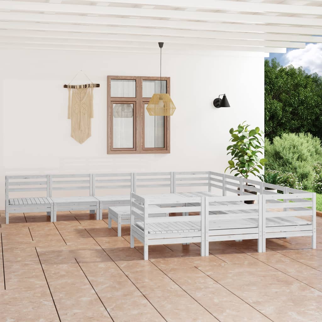 12 Piece Garden Lounge Set White Solid Pinewood