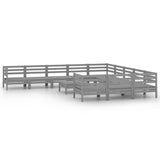12 Piece Garden Lounge Set Grey Solid Pinewood - Front View