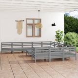 12 Piece Garden Lounge Set Grey Solid Pinewood