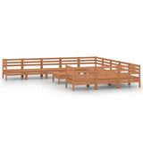 12 Piece Garden Lounge Set Honey Brown Solid Wood Pine - Front View