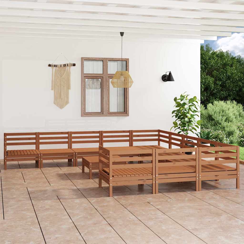 12 Piece Garden Lounge Set Honey Brown Solid Wood Pine