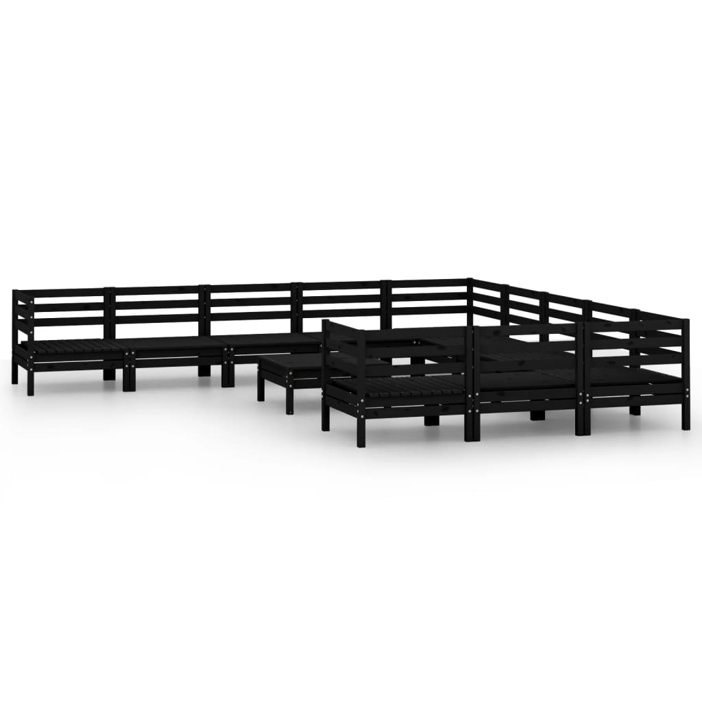 12 Piece Garden Lounge Set Black Solid Pinewood