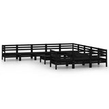 12 Piece Garden Lounge Set Black Solid Pinewood - Front View