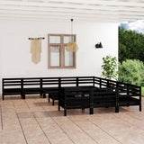 12 Piece Garden Lounge Set Black Solid Pinewood