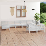 10 Piece Garden Lounge Set White Solid Pinewood
