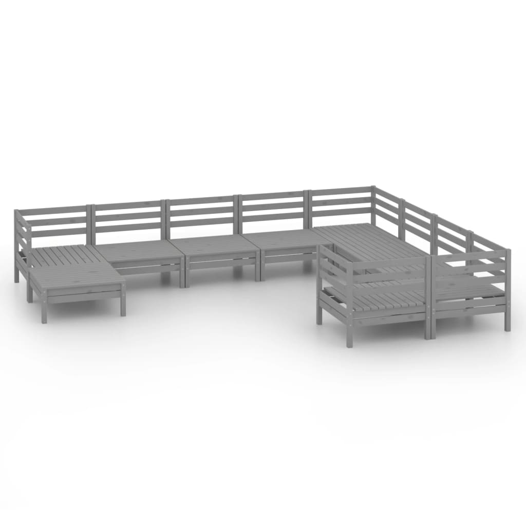 10 Piece Garden Lounge Set Grey Solid Pinewood