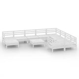 11 Piece Garden Lounge Set White Solid Pinewood - Front View