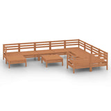 11 Piece Garden Lounge Set Honey Brown Solid Wood Pine - Front View