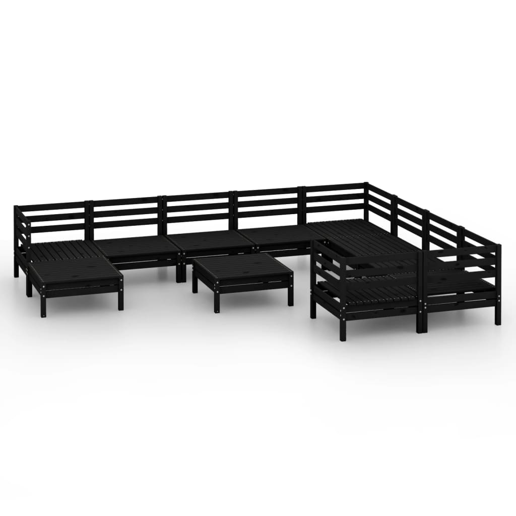 11 Piece Garden Lounge Set Black Solid Pinewood