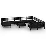 11 Piece Garden Lounge Set Black Solid Pinewood