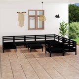 11 Piece Garden Lounge Set Black Solid Pinewood