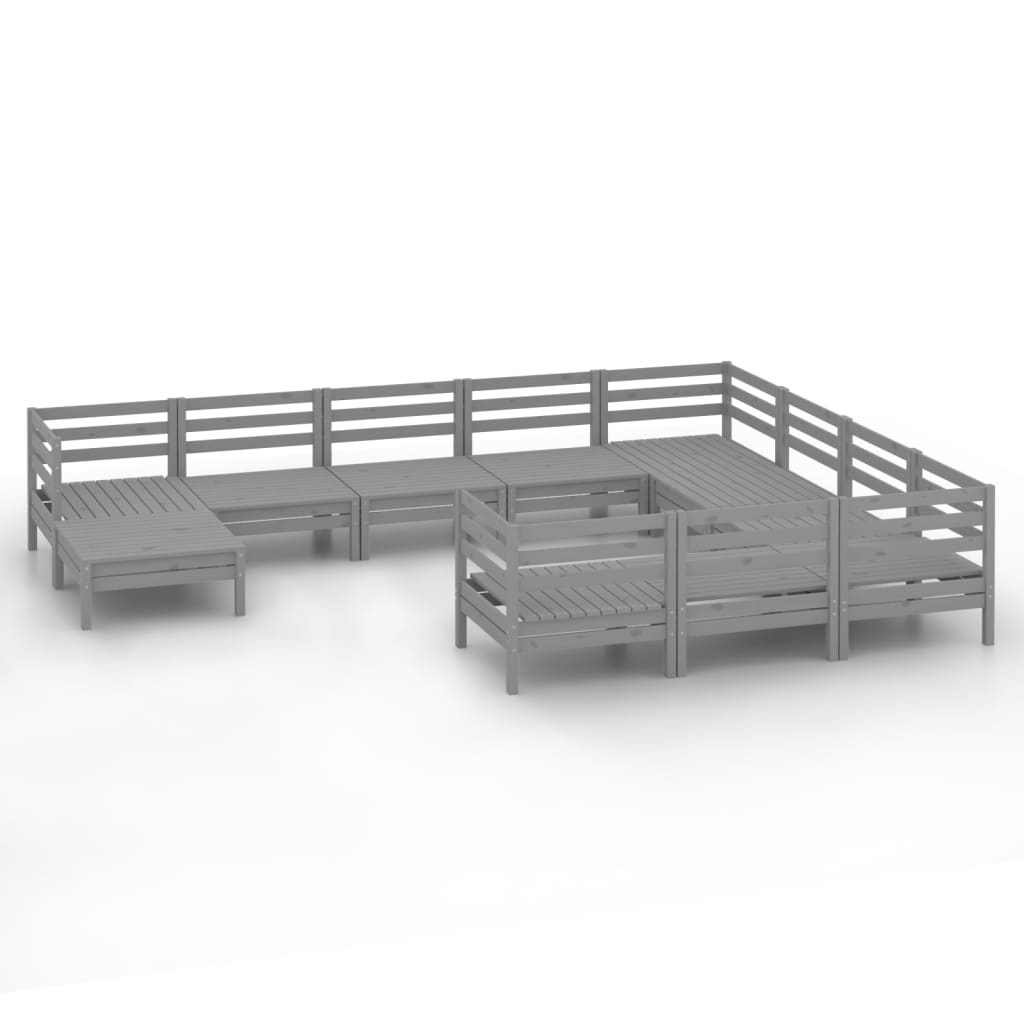 11 Piece Garden Lounge Set Grey Solid Pinewood