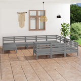 11 Piece Garden Lounge Set Grey Solid Pinewood
